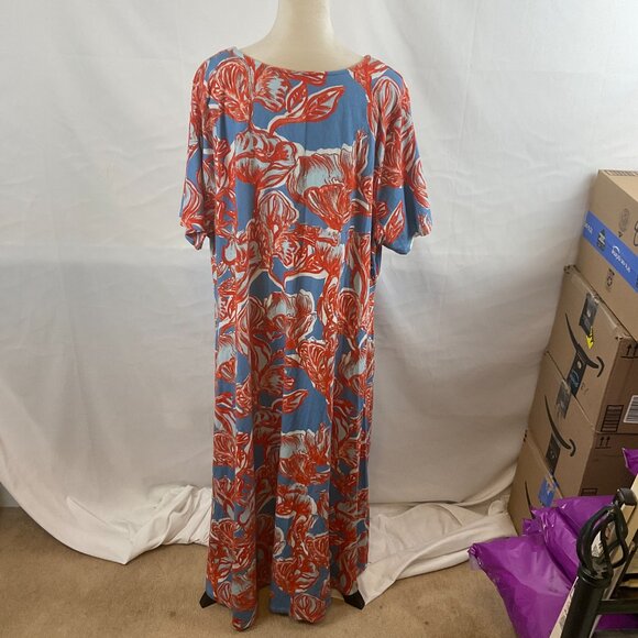Soft Surroundings Maxi Dress 3X Blue Orange-Red White Floral V-Neck Twist Detail - Picture 8 of 13